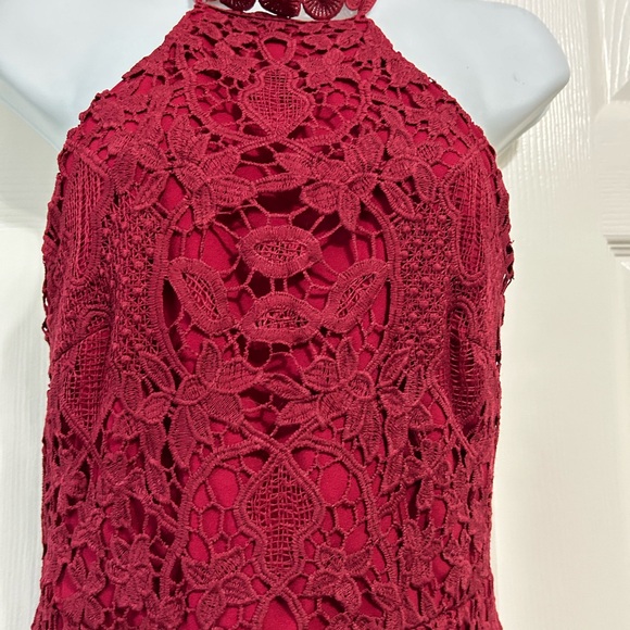 TWO SISTERS Red Elegant, High Neck Sleeveless Lace Dress ￼ - Picture 10 of 11